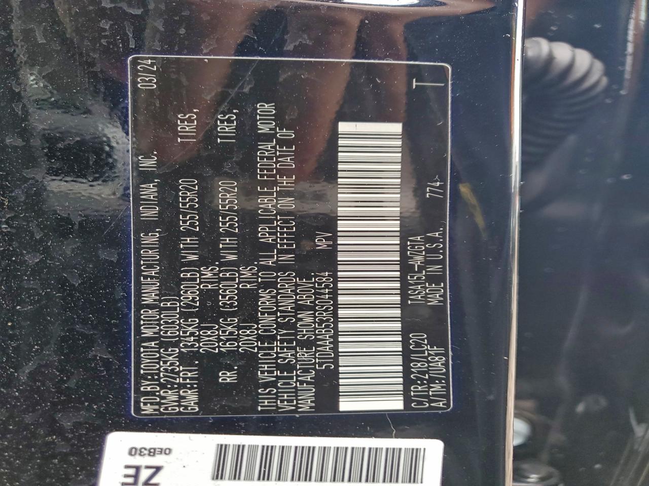 2024 Toyota Grand Highlander Xle VIN: 5TDAAAB53RS044584 Lot: 94292155