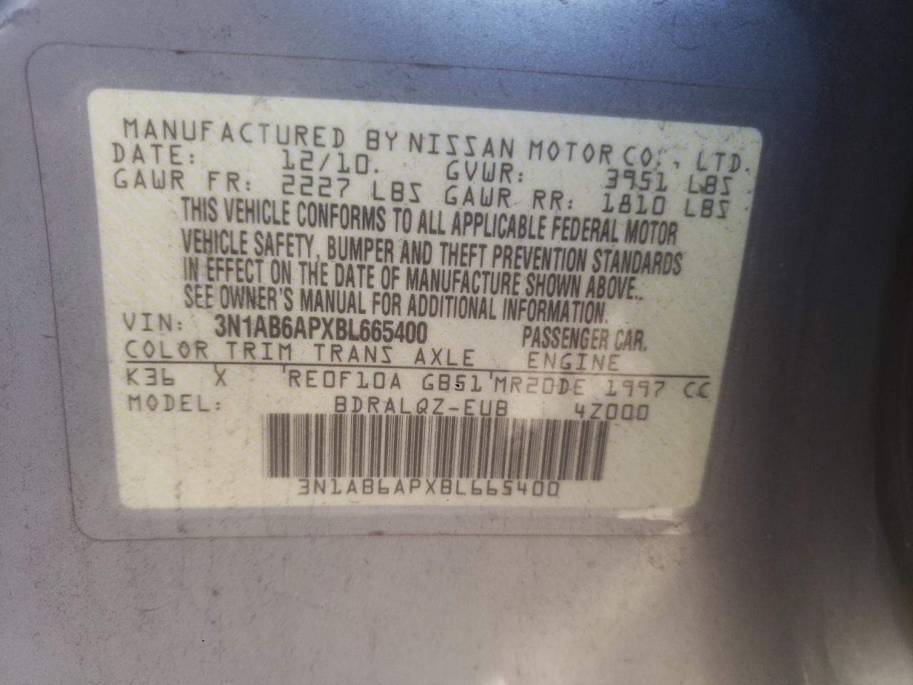 2011 Nissan Sentra 2.0 VIN: 3N1AB6APXBL665400 Lot: 93509865