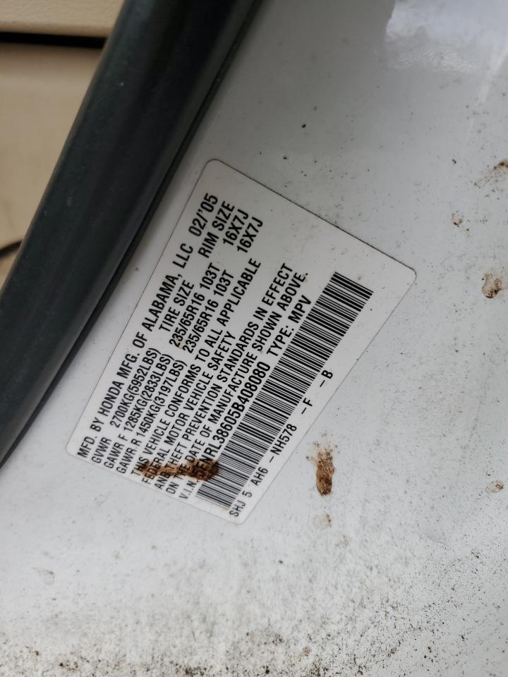 2005 Honda Odyssey Exl VIN: 5FNRL38605B408080 Lot: 92186115