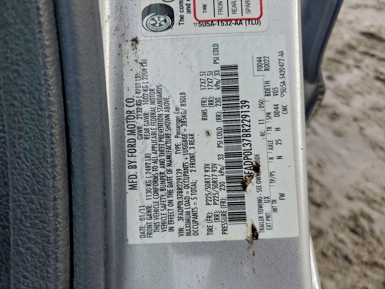 2011 Ford Fusion Hybrid VIN: 3FADP0L37BR229139 Lot: 94581925