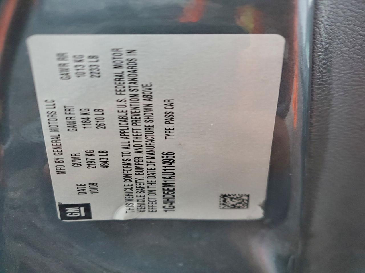 2010 Buick Lucerne Cxl VIN: 1G4HD5EM1AU114966 Lot: 93733335