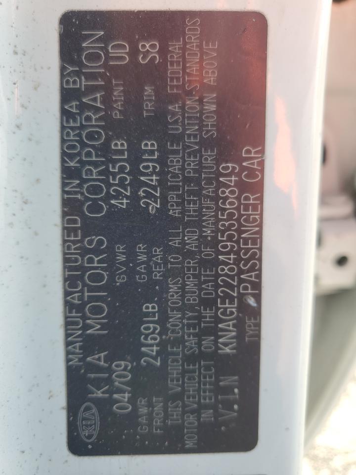 2009 Kia Optima Lx VIN: KNAGE228495356849 Lot: 91141295