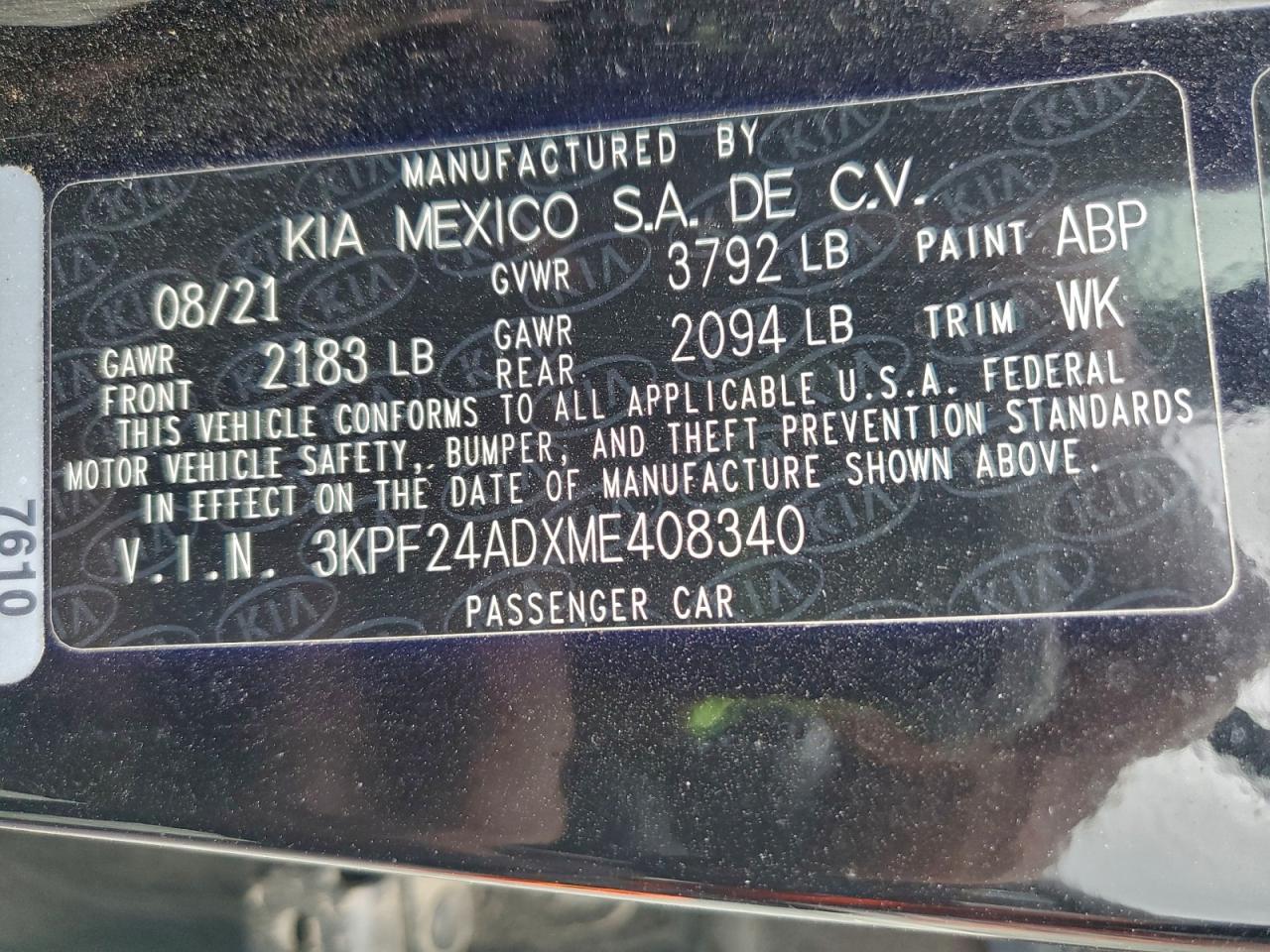 2021 Kia Forte Fe VIN: 3KPF24ADXME408340 Lot: 94498505