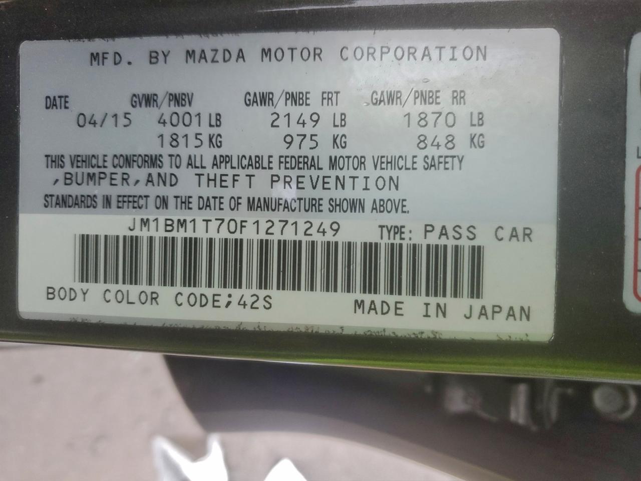 2015 Mazda 3 Sv VIN: JM1BM1T70F1271249 Lot: 94174325