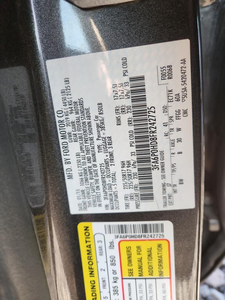 2015 Ford Fusion Se VIN: 3FA6P0HD8FR242725 Lot: 92404465