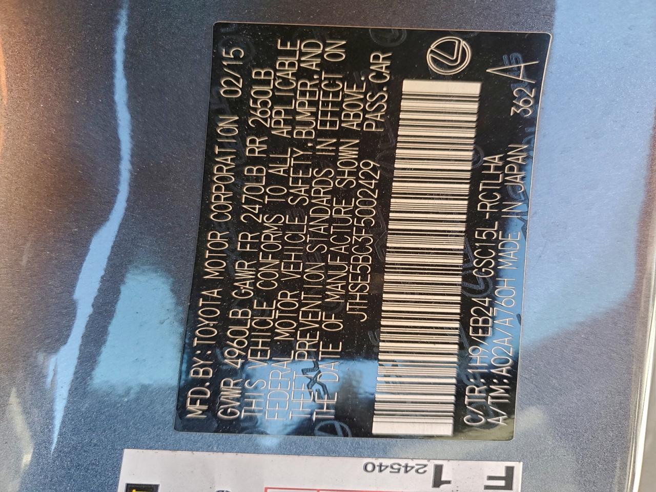 2015 Lexus Rc 350 VIN: JTHSE5BC3F5002429 Lot: 94634715