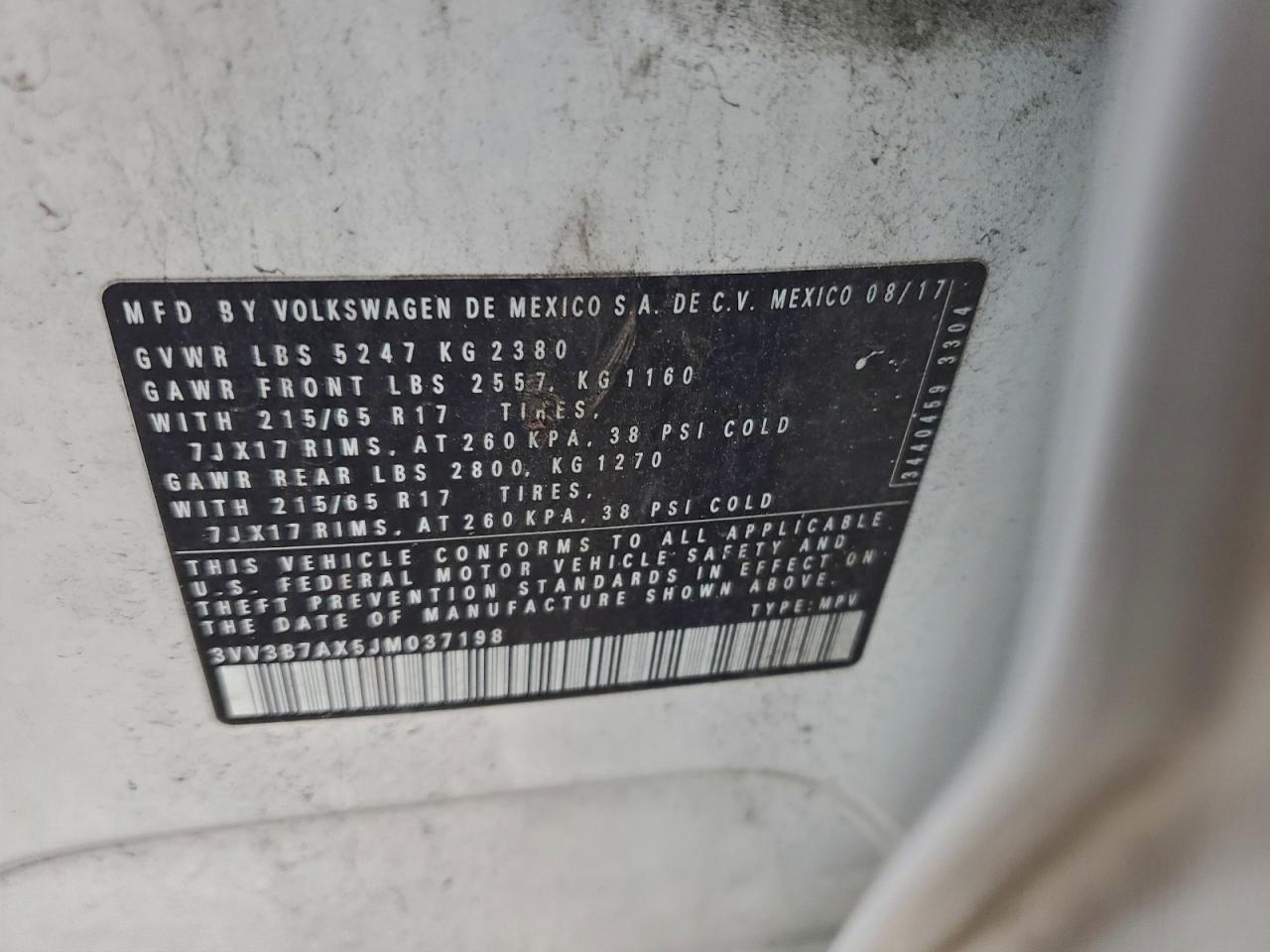 2018 Volkswagen Tiguan Se VIN: 3VV3B7AX5JM037198 Lot: 93534685