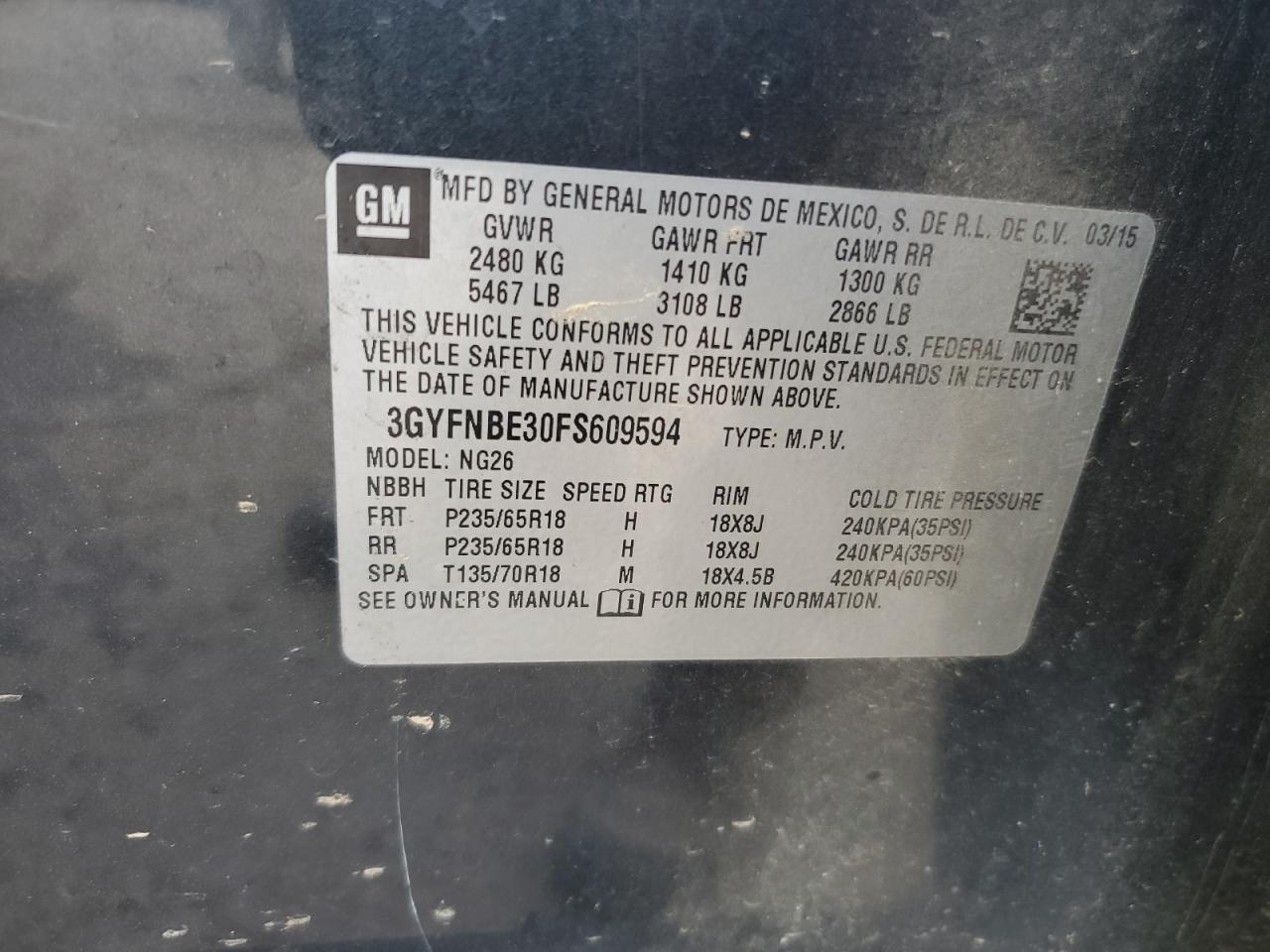 2015 Cadillac Srx Luxury Collection VIN: 3GYFNBE30FS609594 Lot: 92572955