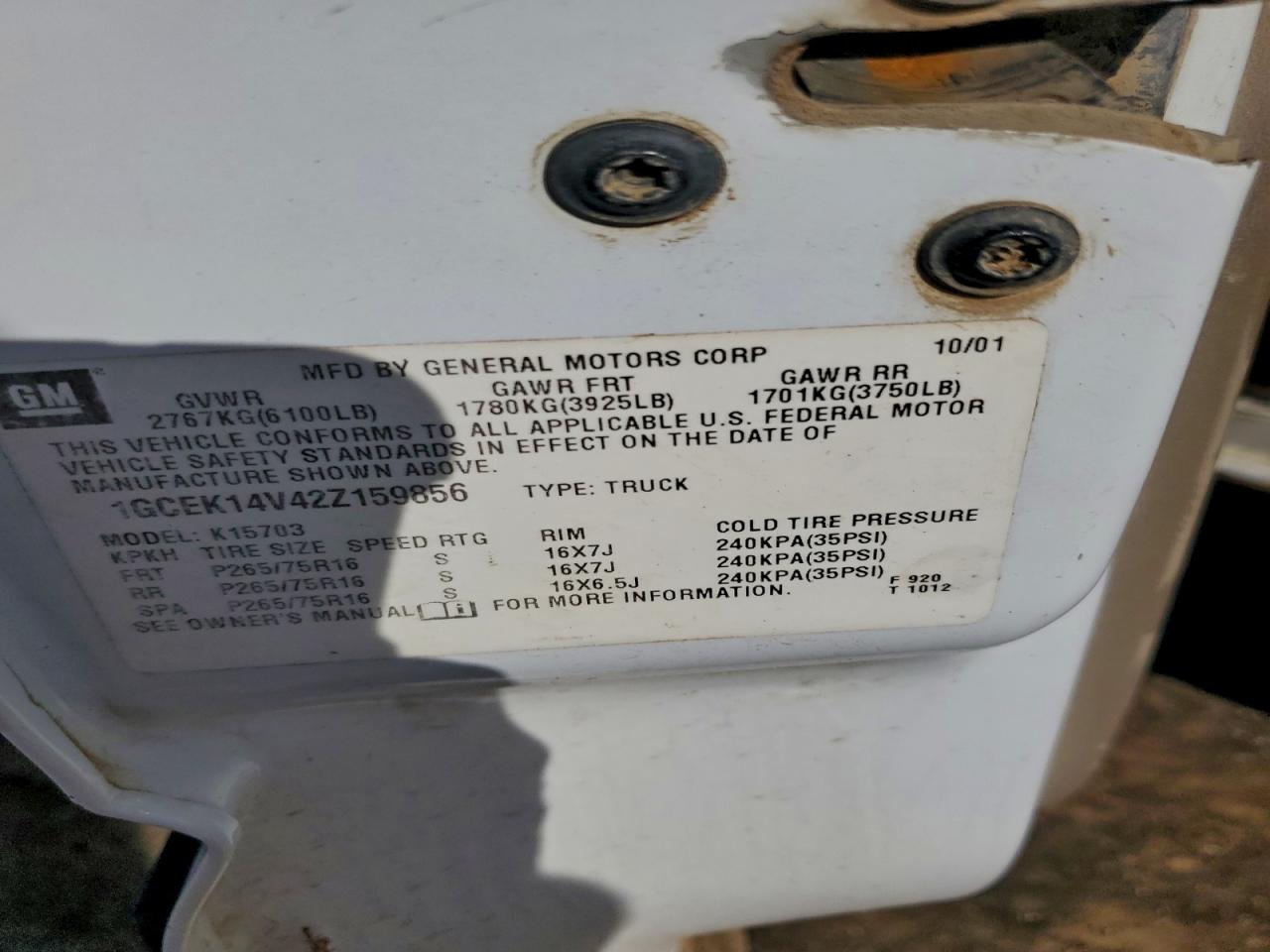 2002 Chevrolet Silverado K1500 VIN: 1GCEK14V42Z159856 Lot: 94474625