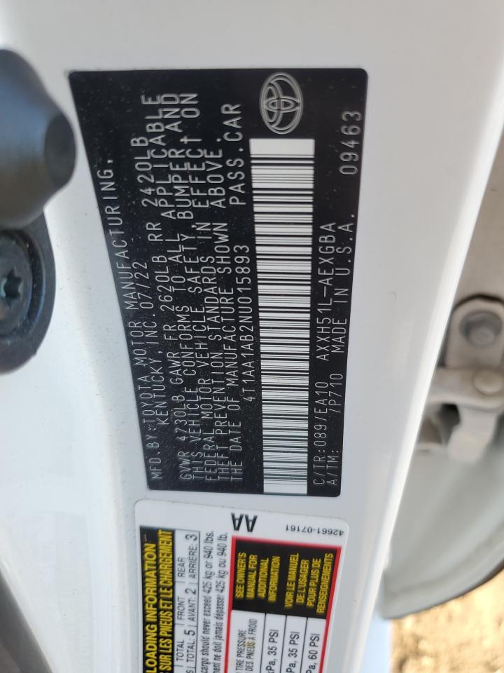 2022 Toyota Avalon Xle VIN: 4T1AA1AB2NU015893 Lot: 91535415