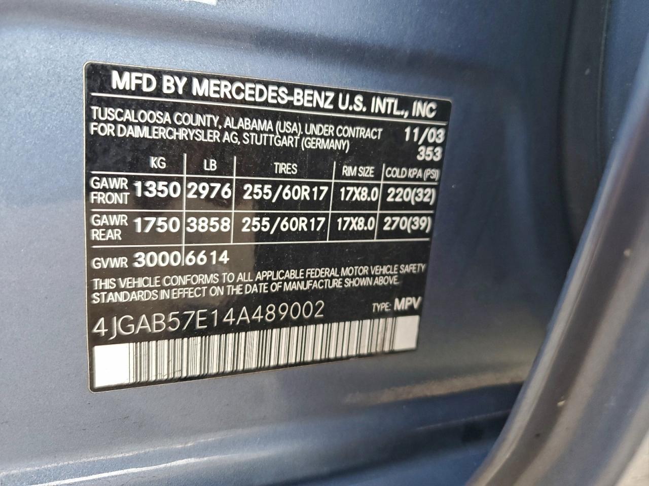 2004 Mercedes-Benz Ml 350 VIN: 4JGAB57E14A489002 Lot: 93941815