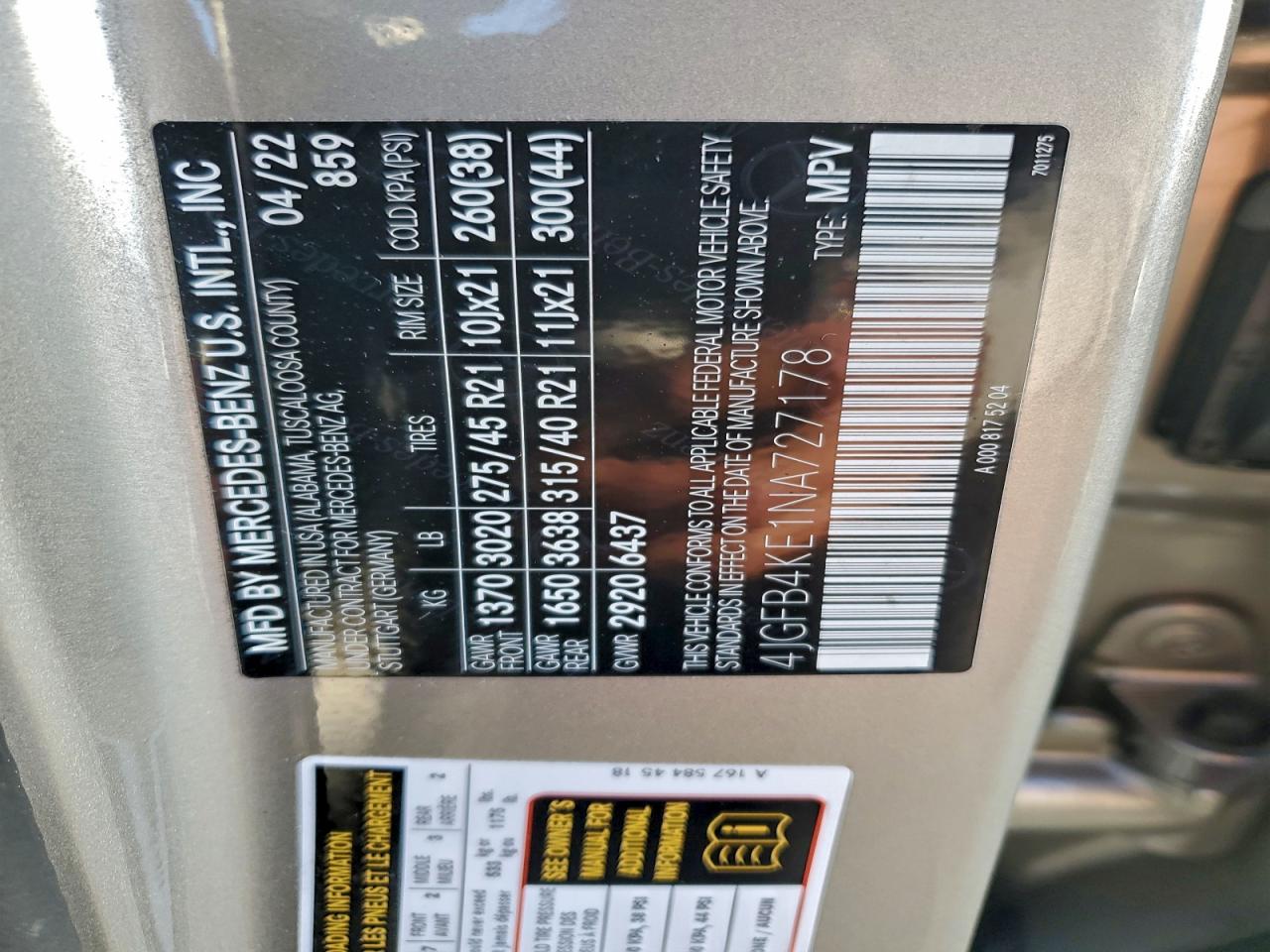 2022 Mercedes-Benz Gle 350 4Matic VIN: 4JGFB4KE1NA727178 Lot: 93410365