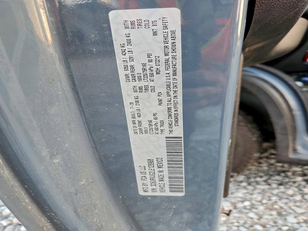 2020 Ram Promaster 3500 3500 High VIN: 3C6URVJG2LE128968 Lot: 94115975