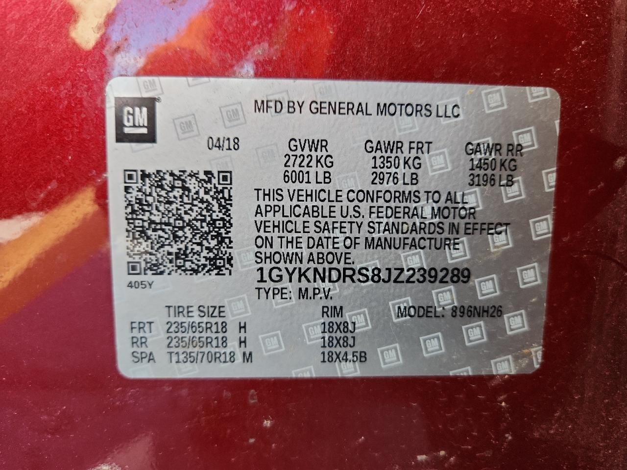 2018 Cadillac Xt5 Luxury VIN: 1GYKNDRS8JZ239289 Lot: 92200905