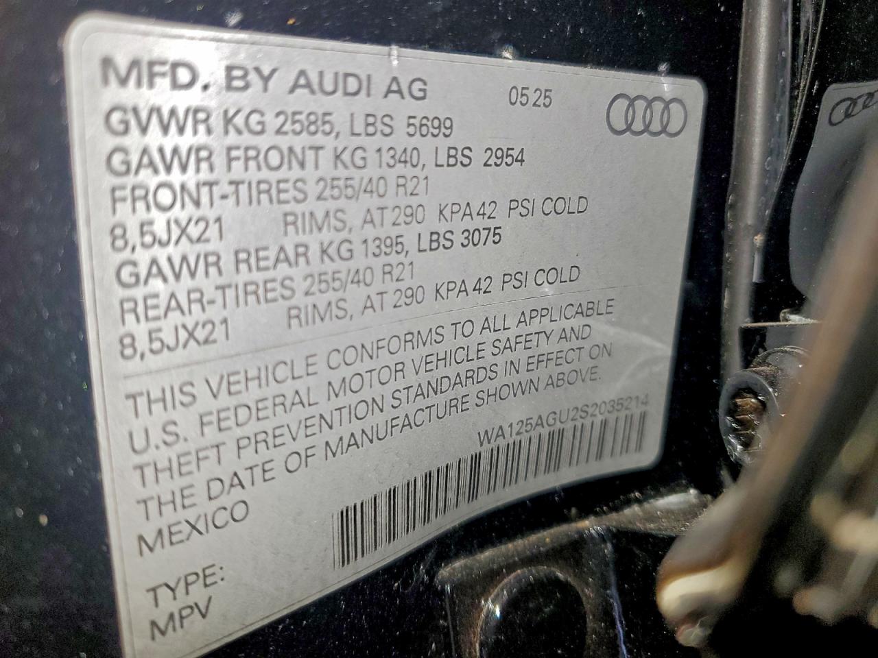 2025 Audi Sq5 Premium Plus VIN: WA125AGU2S2035214 Lot: 93642655