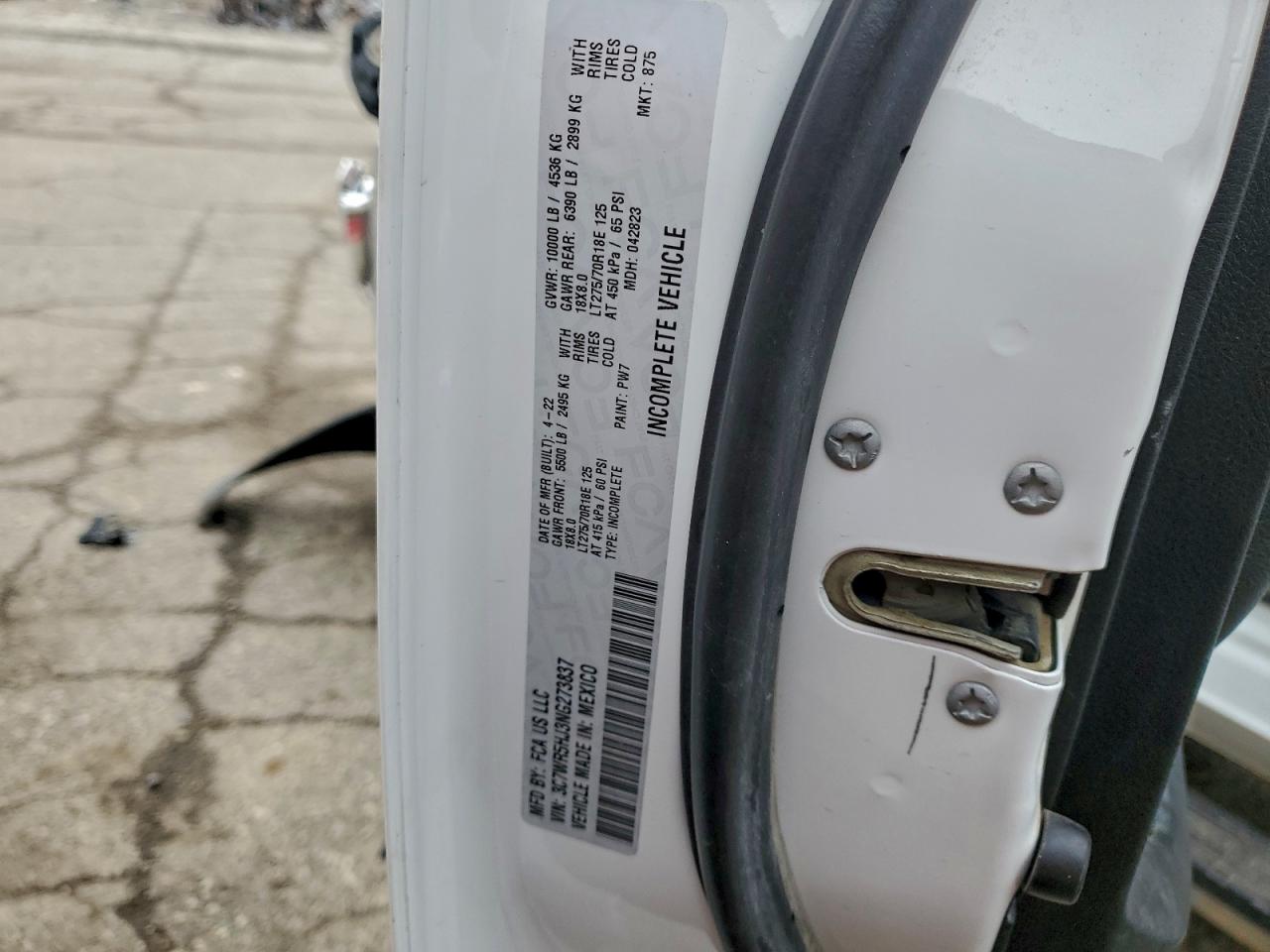 2022 Ram 2500 Tradesman VIN: 3C7WR5HJ3NG273837 Lot: 90584235