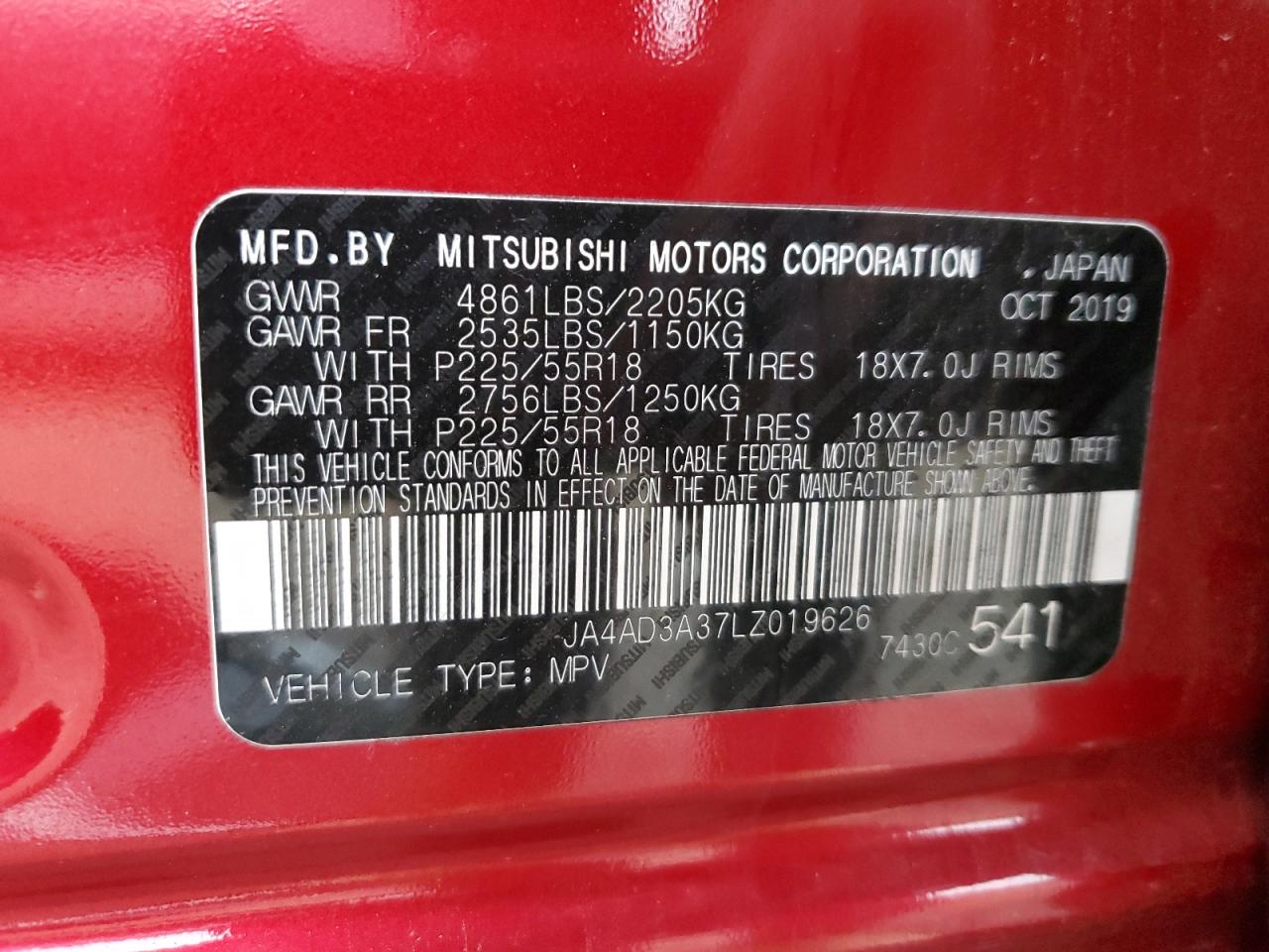 2020 Mitsubishi Outlander Se VIN: JA4AD3A37LZ019626 Lot: 93090405