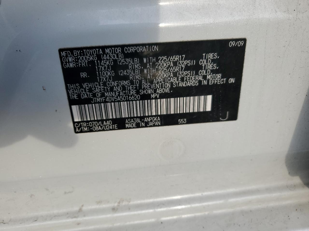 2010 Toyota Rav4 Limited VIN: JTMYF4DV5A5016620 Lot: 93508845