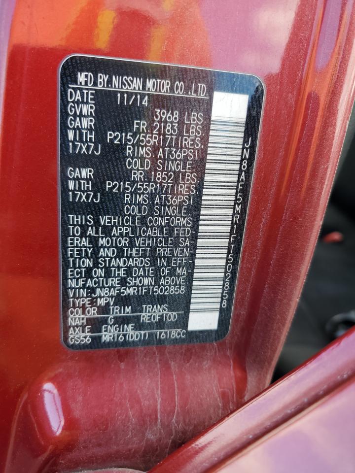 2015 Nissan Juke S VIN: JN8AF5MR1FT502858 Lot: 92278775