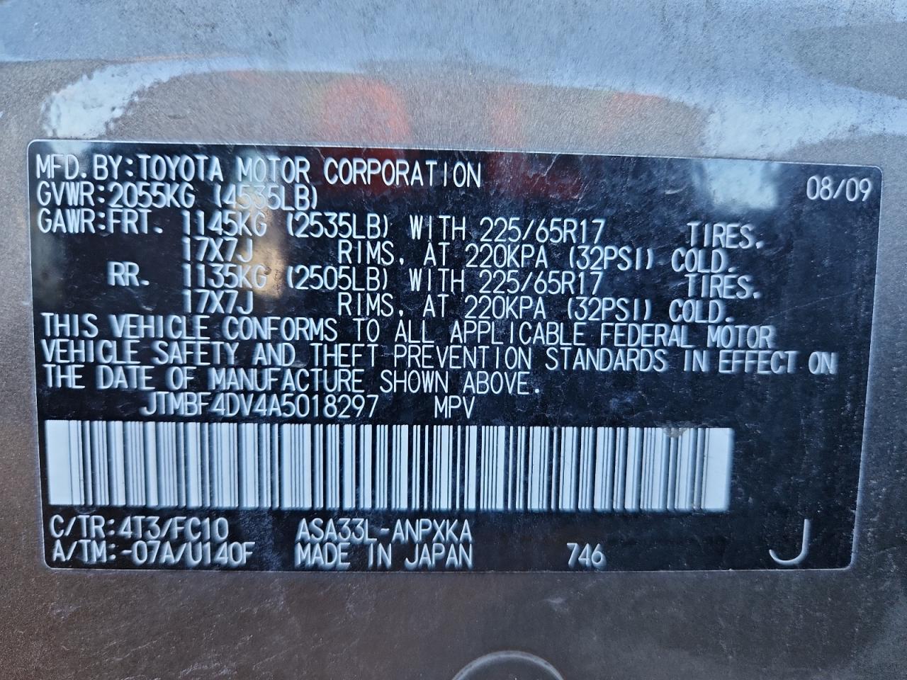 2010 Toyota Rav4 VIN: JTMBF4DV4A5018297 Lot: 93414795