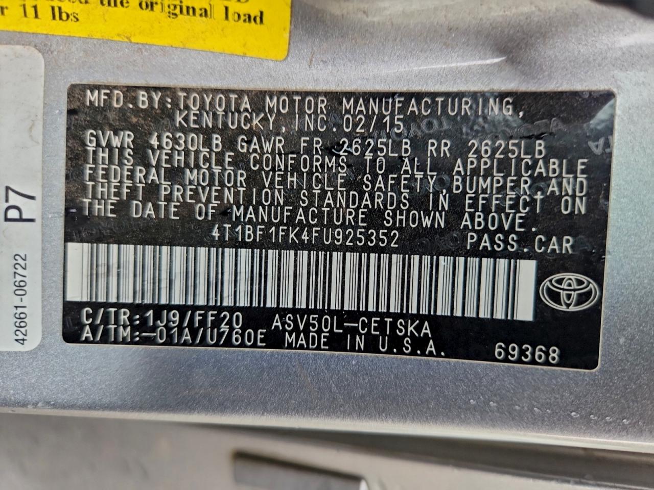 2015 Toyota Camry Le VIN: 4T1BF1FK4FU925352 Lot: 94052865