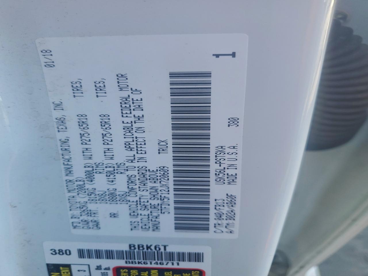 2018 Toyota Tundra Crewmax Sr5 VIN: 5TFDY5F12JX720609 Lot: 94480295