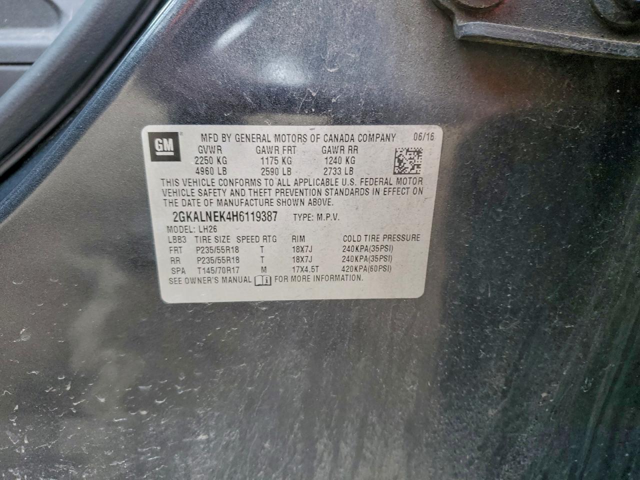 2017 GMC Terrain Sle VIN: 2GKALNEK4H6119387 Lot: 94060345