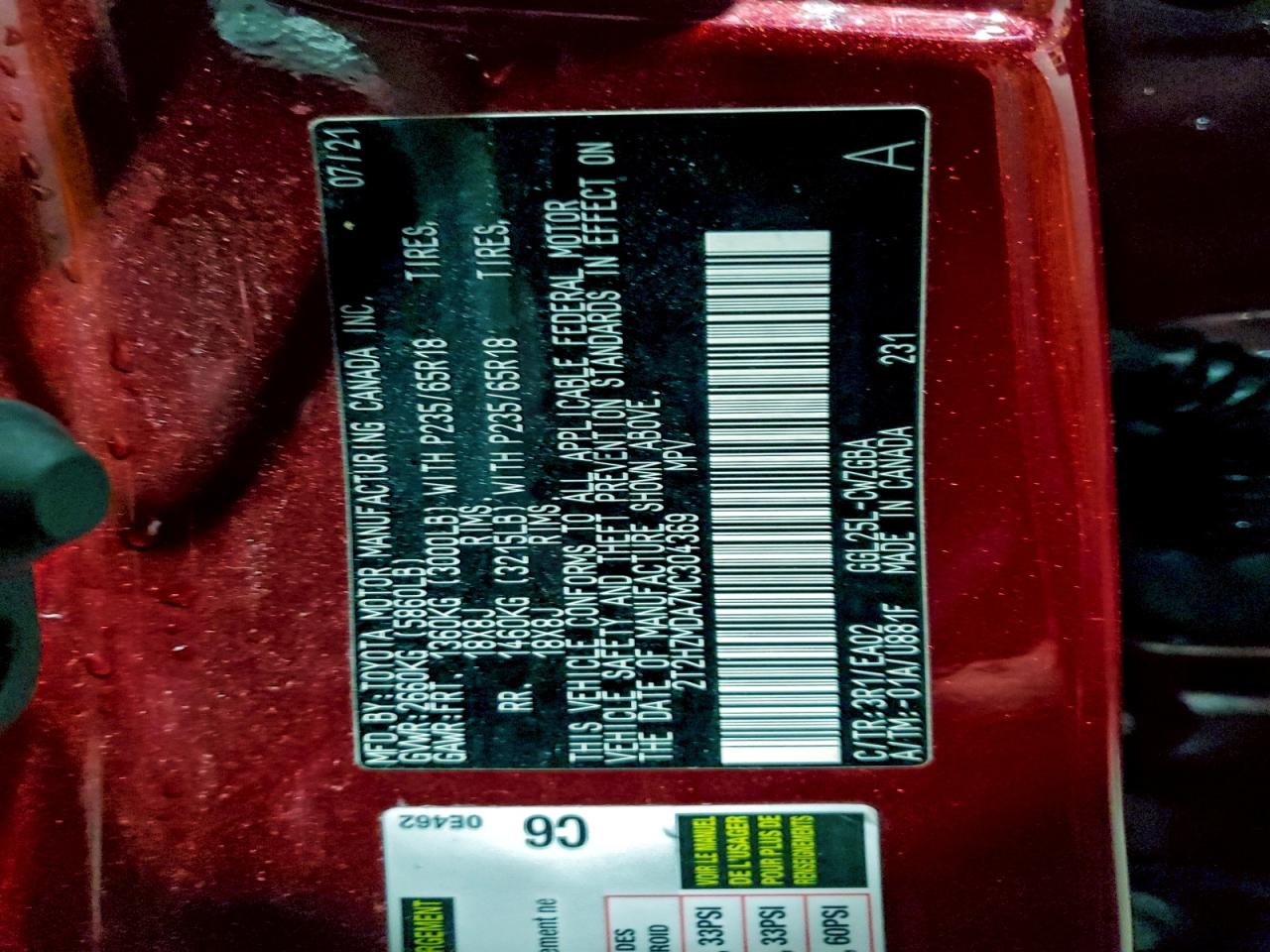 2021 Lexus Rx 350 VIN: 2T2HZMDA7MC304369 Lot: 93616195