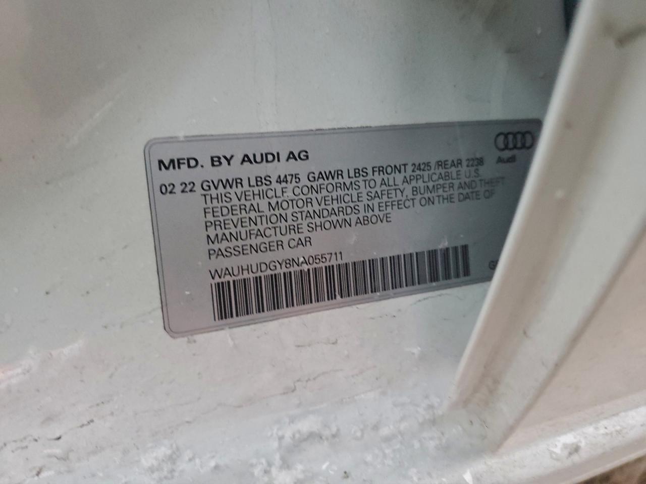 2022 Audi A3 Premium Plus VIN: WAUHUDGY8NA055711 Lot: 94388495