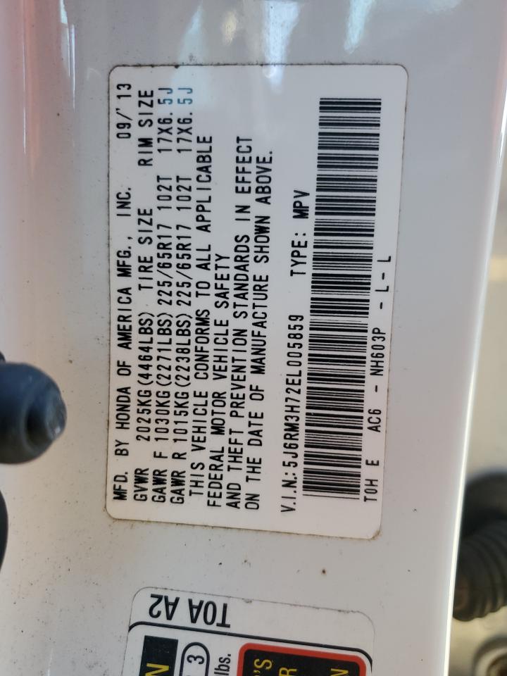 2014 Honda Cr-V Exl VIN: 5J6RM3H72EL005859 Lot: 92530135