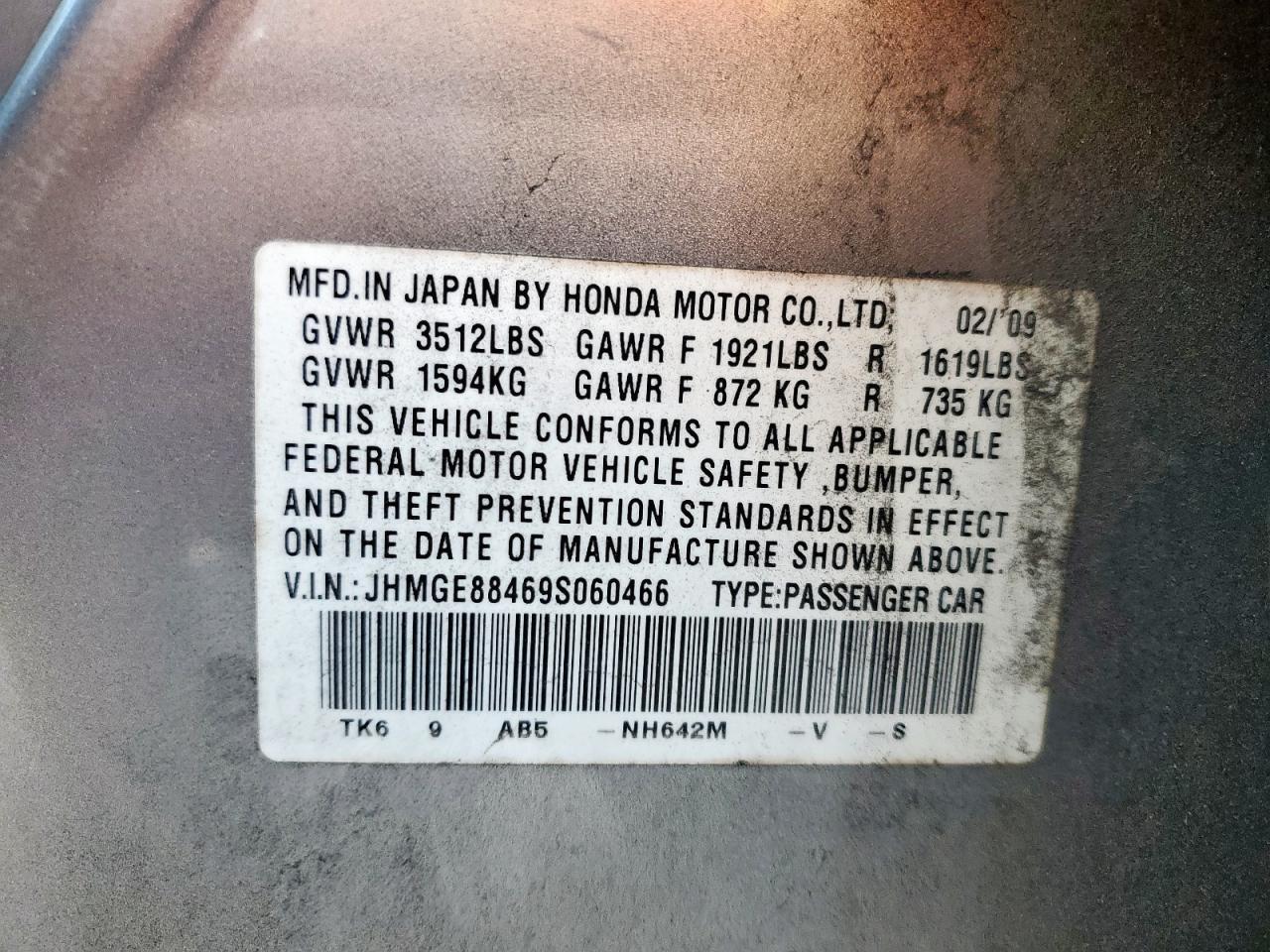 2009 Honda Fit Sport VIN: JHMGE88469S060466 Lot: 92039165