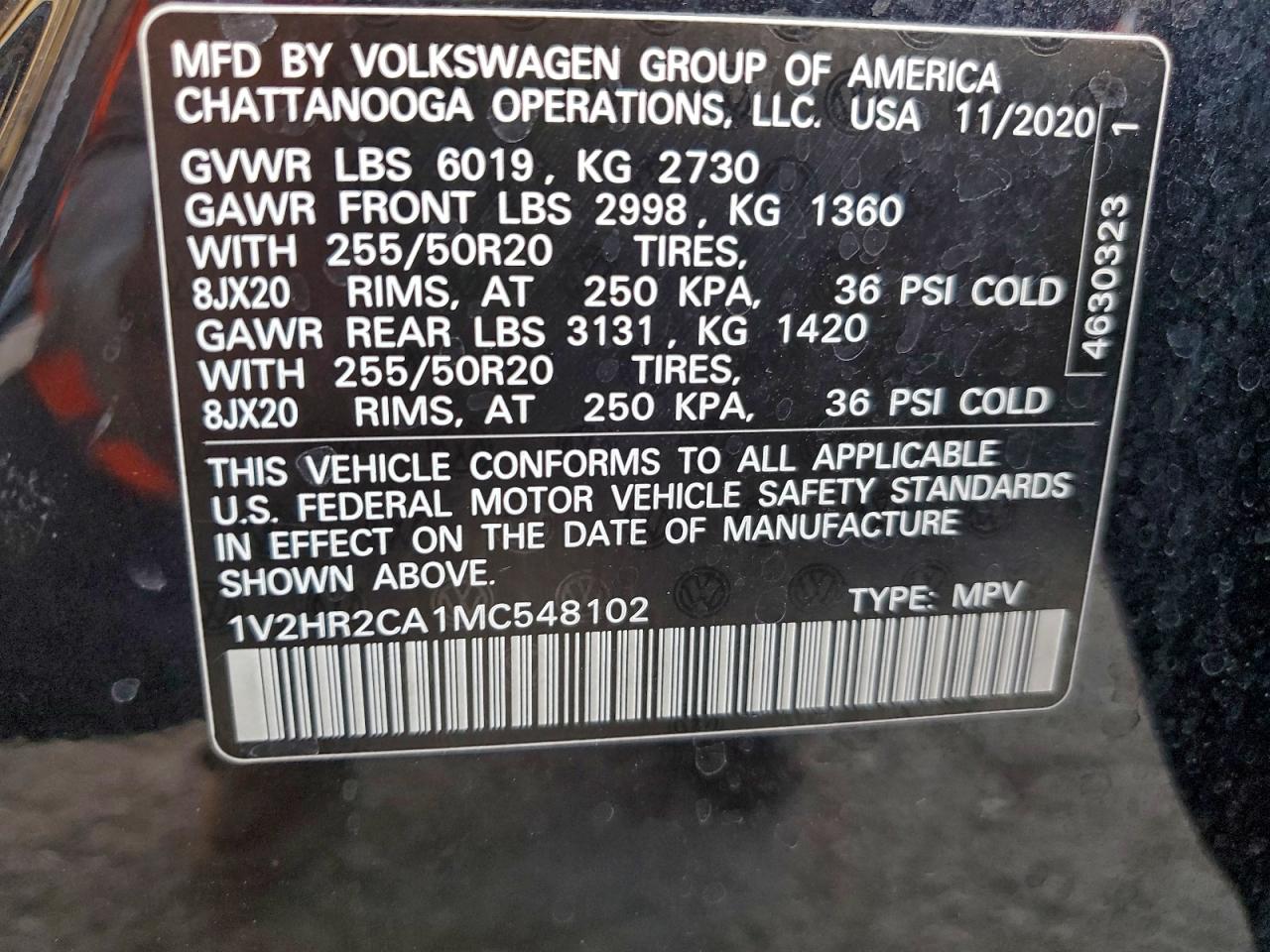 2021 Volkswagen Atlas Se VIN: 1V2HR2CA1MC548102 Lot: 94374345