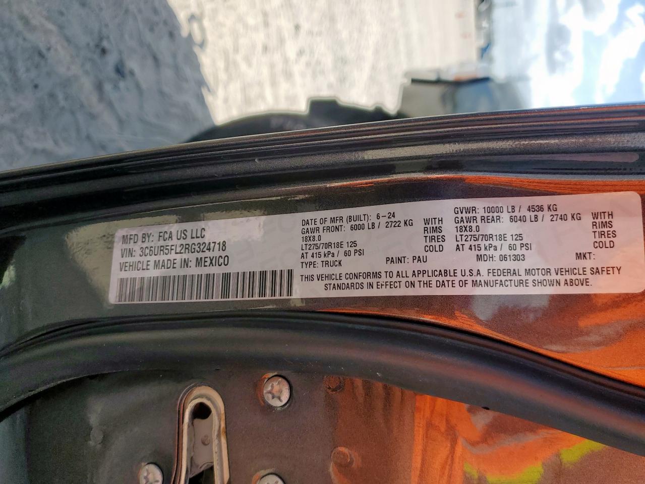 2024 Ram 2500 Laramie VIN: 3C6UR5FL2RG324718 Lot: 92584115