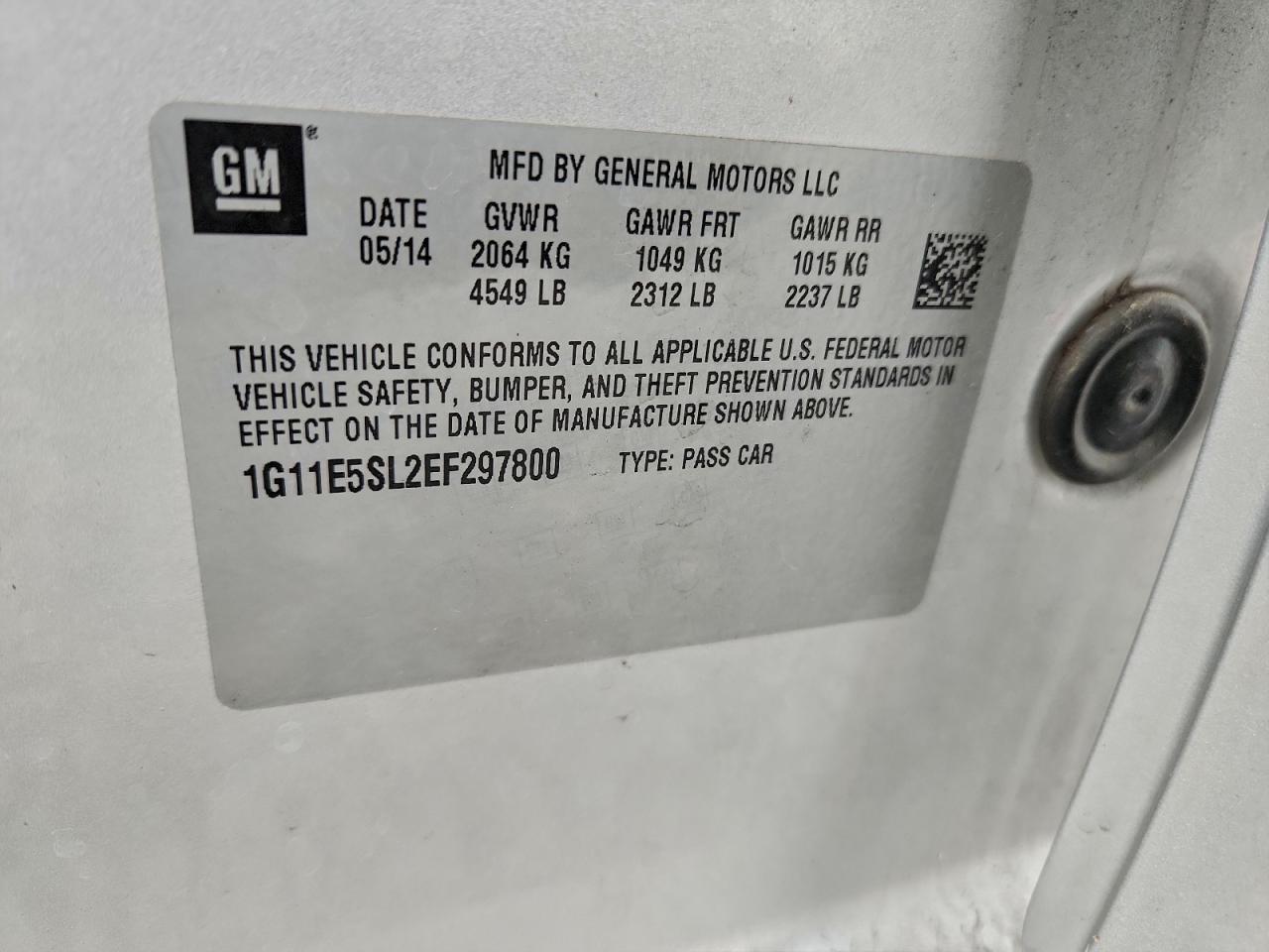 2014 Chevrolet Malibu 2Lt VIN: 1G11E5SL2EF297800 Lot: 94496635