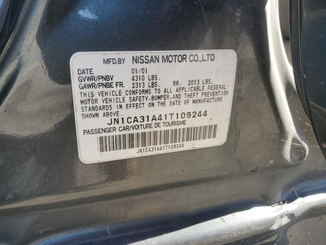 2001 Nissan Maxima Gxe VIN: JN1CA31A41T109244 Lot: 91807835