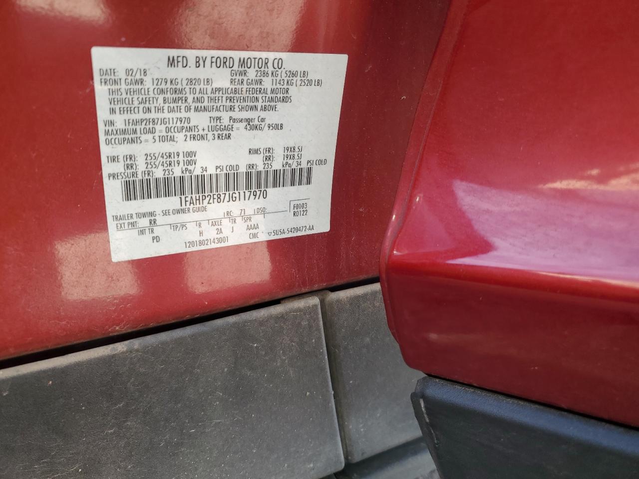 2018 Ford Taurus Limited VIN: 1FAHP2F87JG117970 Lot: 91841695