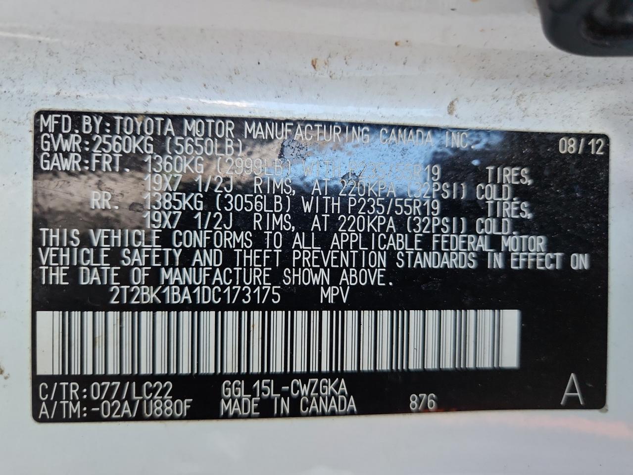 2013 Lexus Rx 350 Base VIN: 2T2BK1BA1DC173175 Lot: 92011405