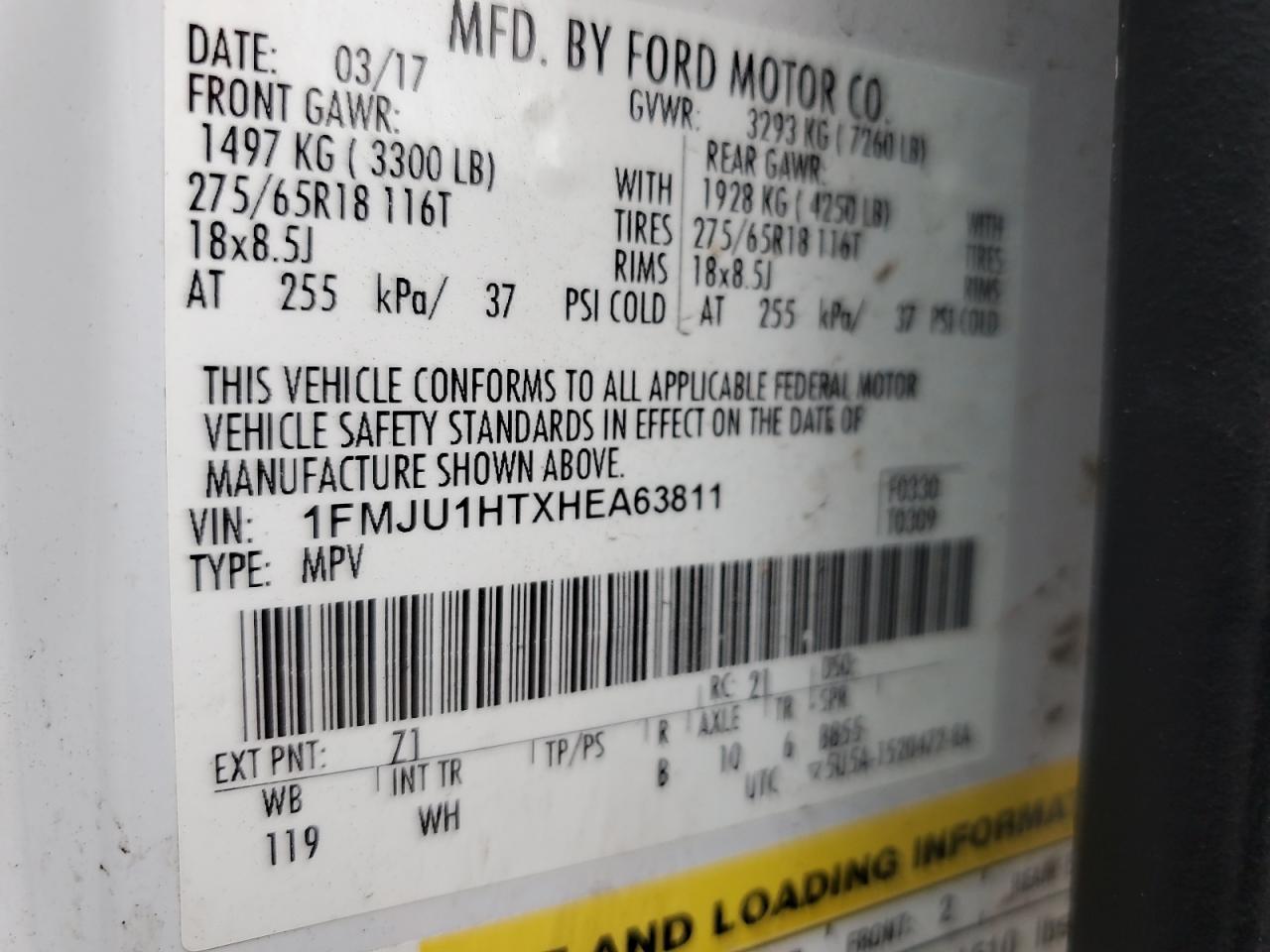 2017 Ford Expedition Xlt VIN: 1FMJU1HTXHEA63811 Lot: 91016465