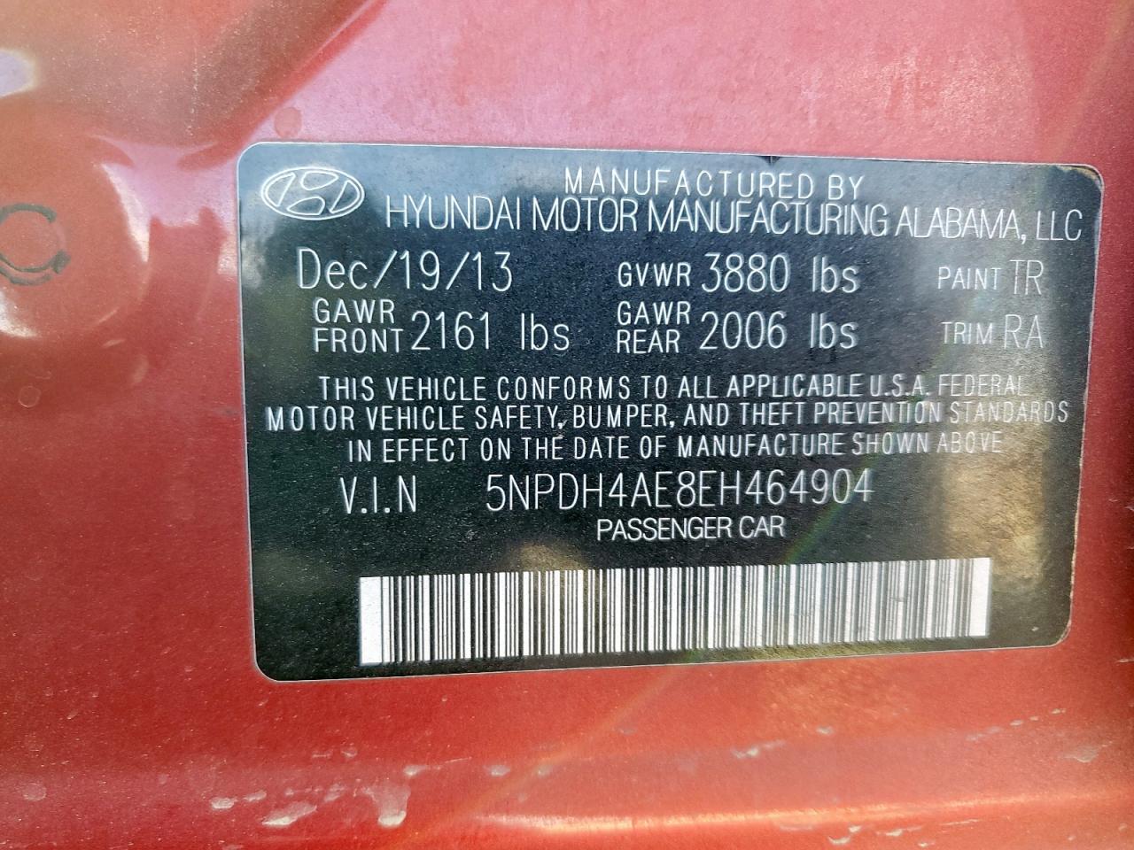 2014 Hyundai Elantra Se VIN: 5NPDH4AE8EH464904 Lot: 93329065