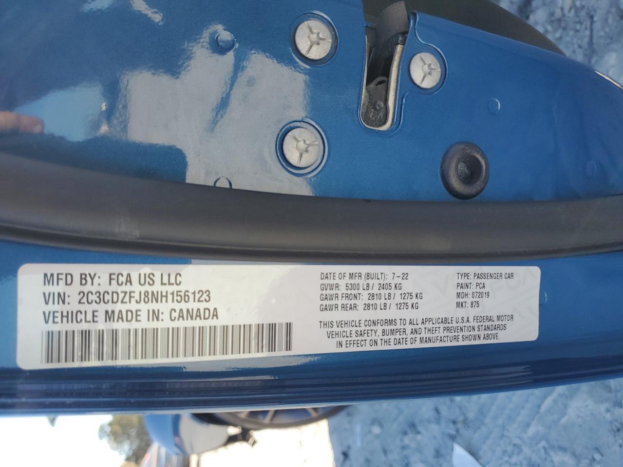 2022 Dodge Challenger R/T Scat Pack VIN: 2C3CDZFJ8NH156123 Lot: 93320485