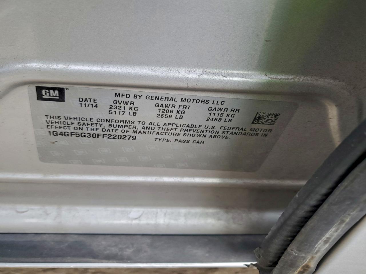 2015 Buick Lacrosse Premium VIN: 1G4GF5G30FF220279 Lot: 94048355