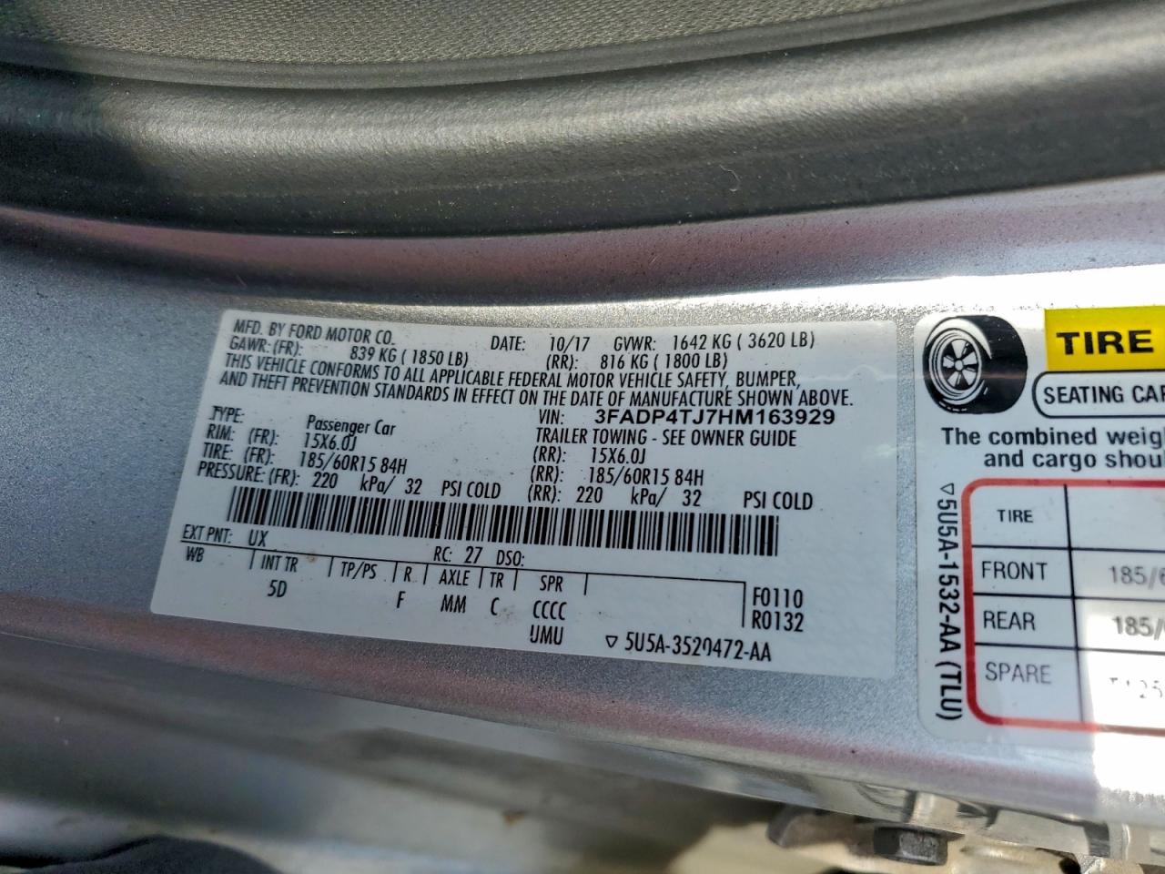 2017 Ford Fiesta S VIN: 3FADP4TJ7HM163929 Lot: 94027985