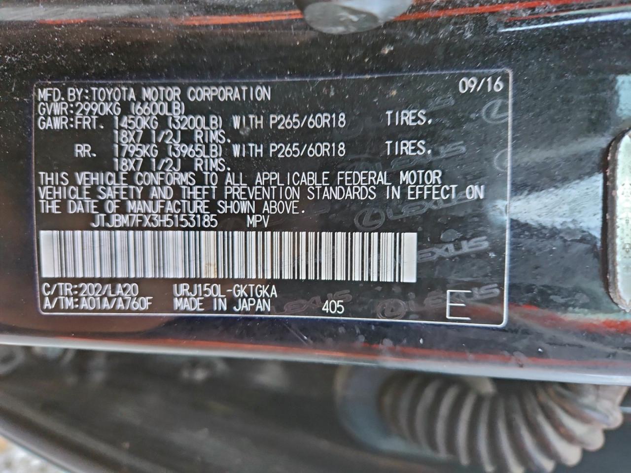 2017 Lexus Gx 460 VIN: JTJBM7FX3H5153185 Lot: 91475765