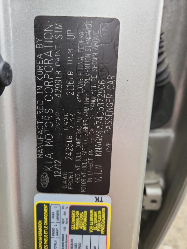 2013 Kia Optima Lx VIN: KNAGM4A74D5372906 Lot: 93416475