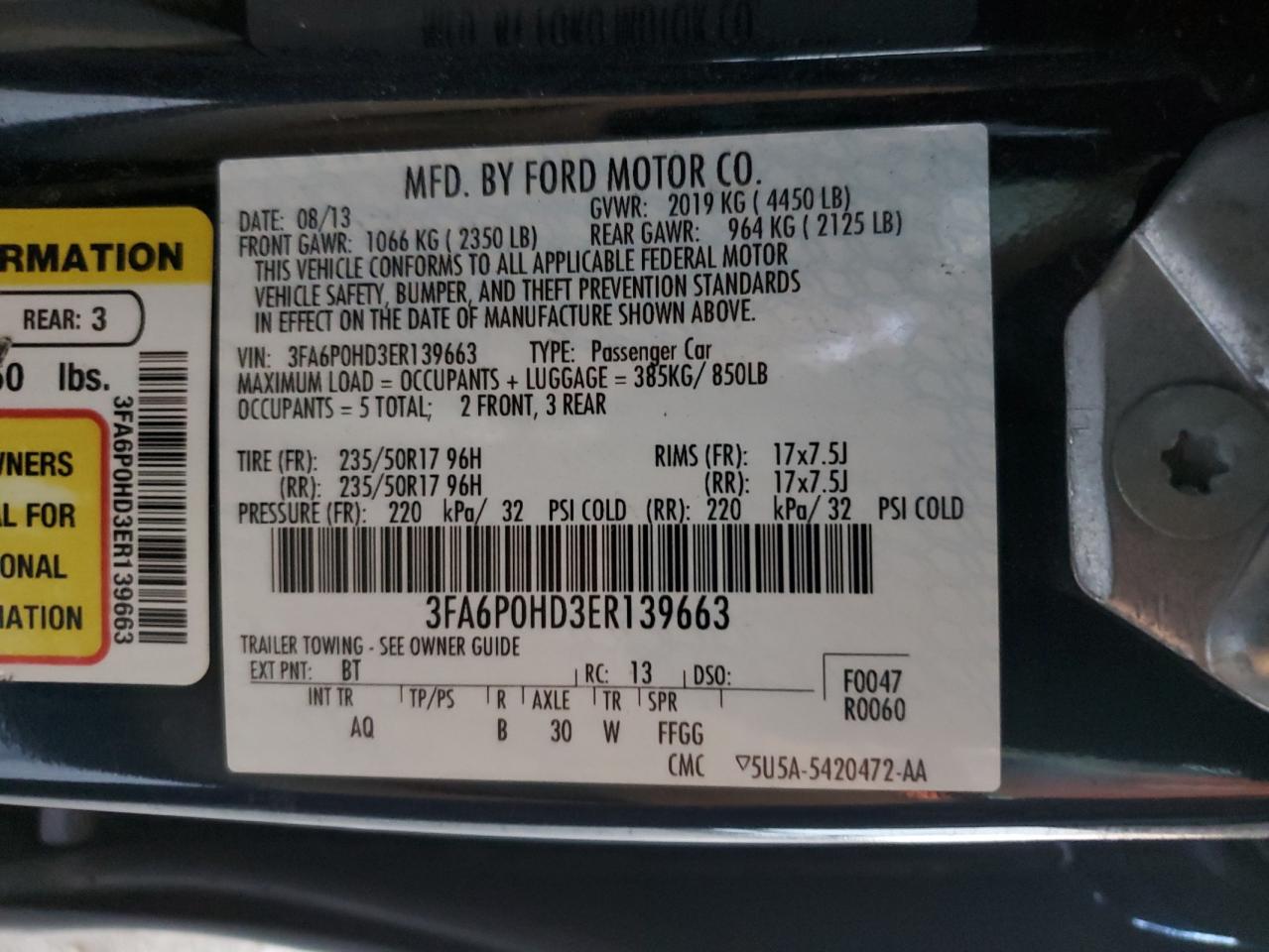 2014 Ford Fusion Se VIN: 3FA6P0HD3ER139663 Lot: 92343595
