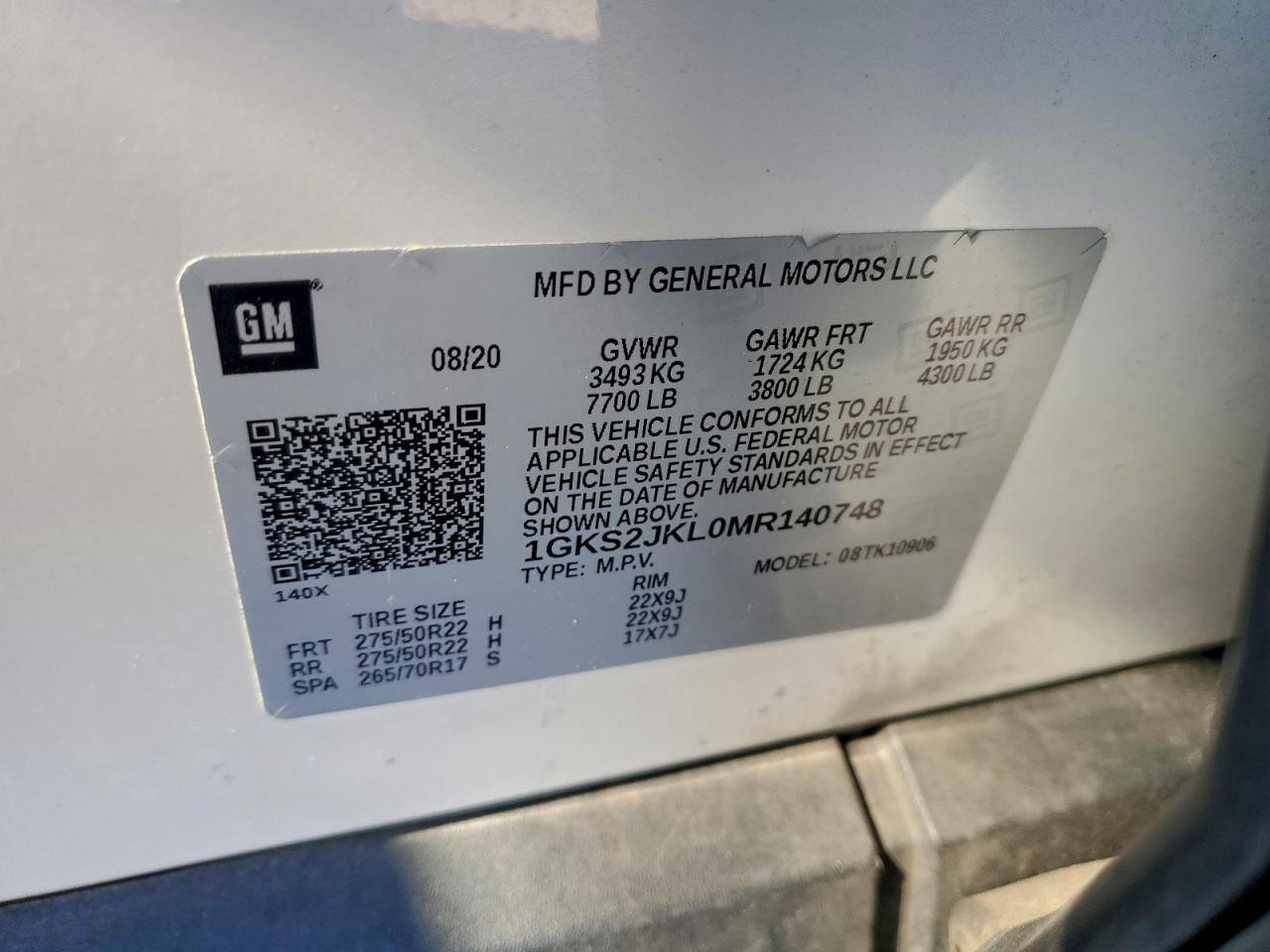 2021 GMC Yukon Xl Denali VIN: 1GKS2JKL0MR140748 Lot: 94237085