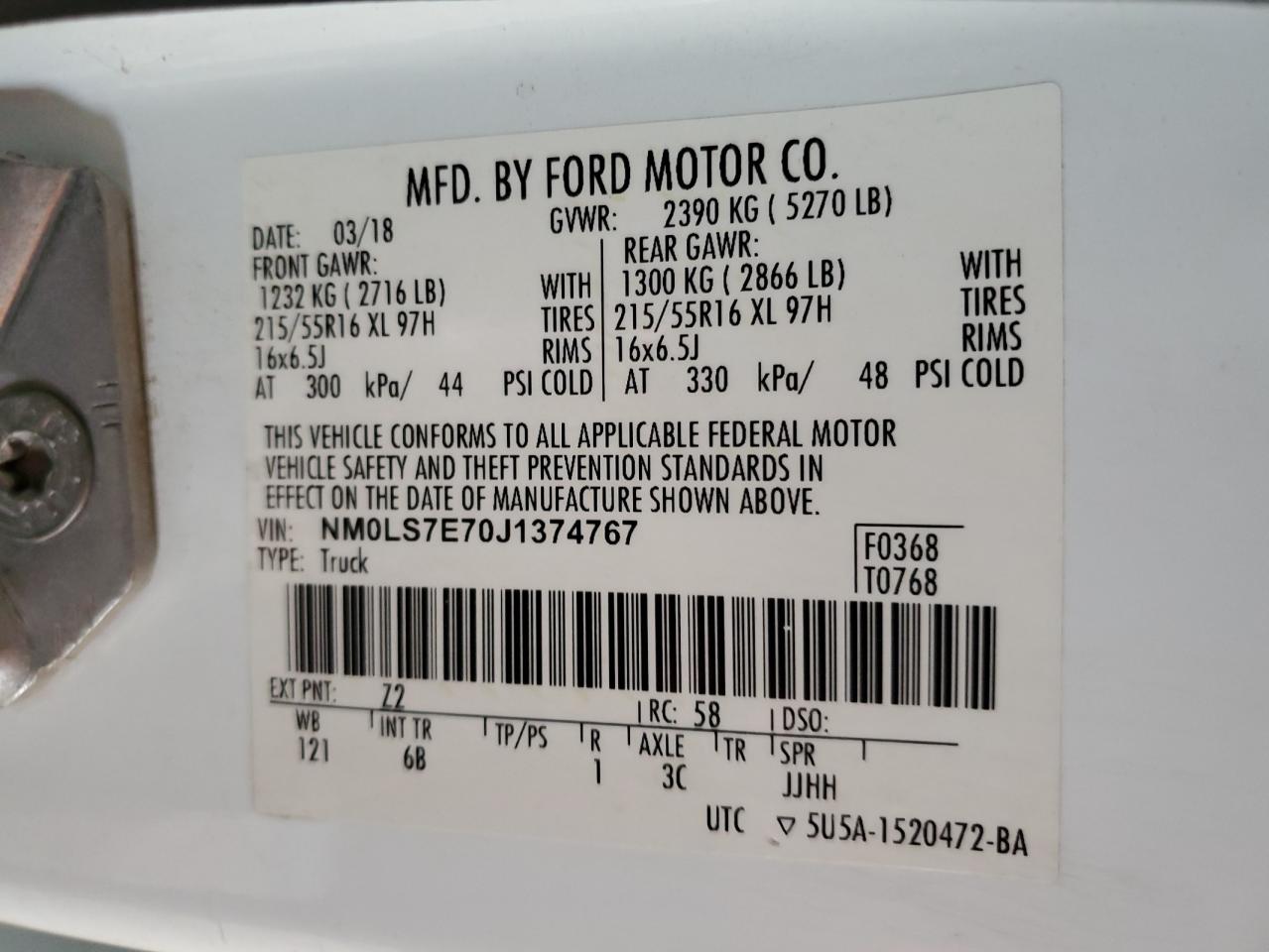 2018 Ford Transit Connect Xl VIN: NM0LS7E70J1374767 Lot: 93543925