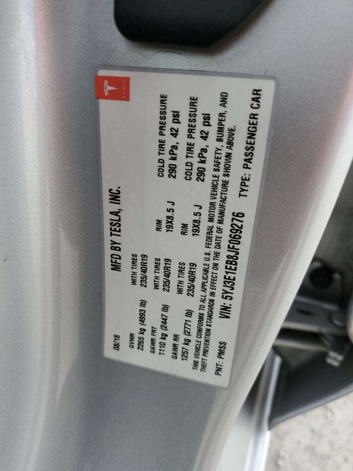 2018 Tesla Model 3 VIN: 5YJ3E1EB8JF069276 Lot: 92354225