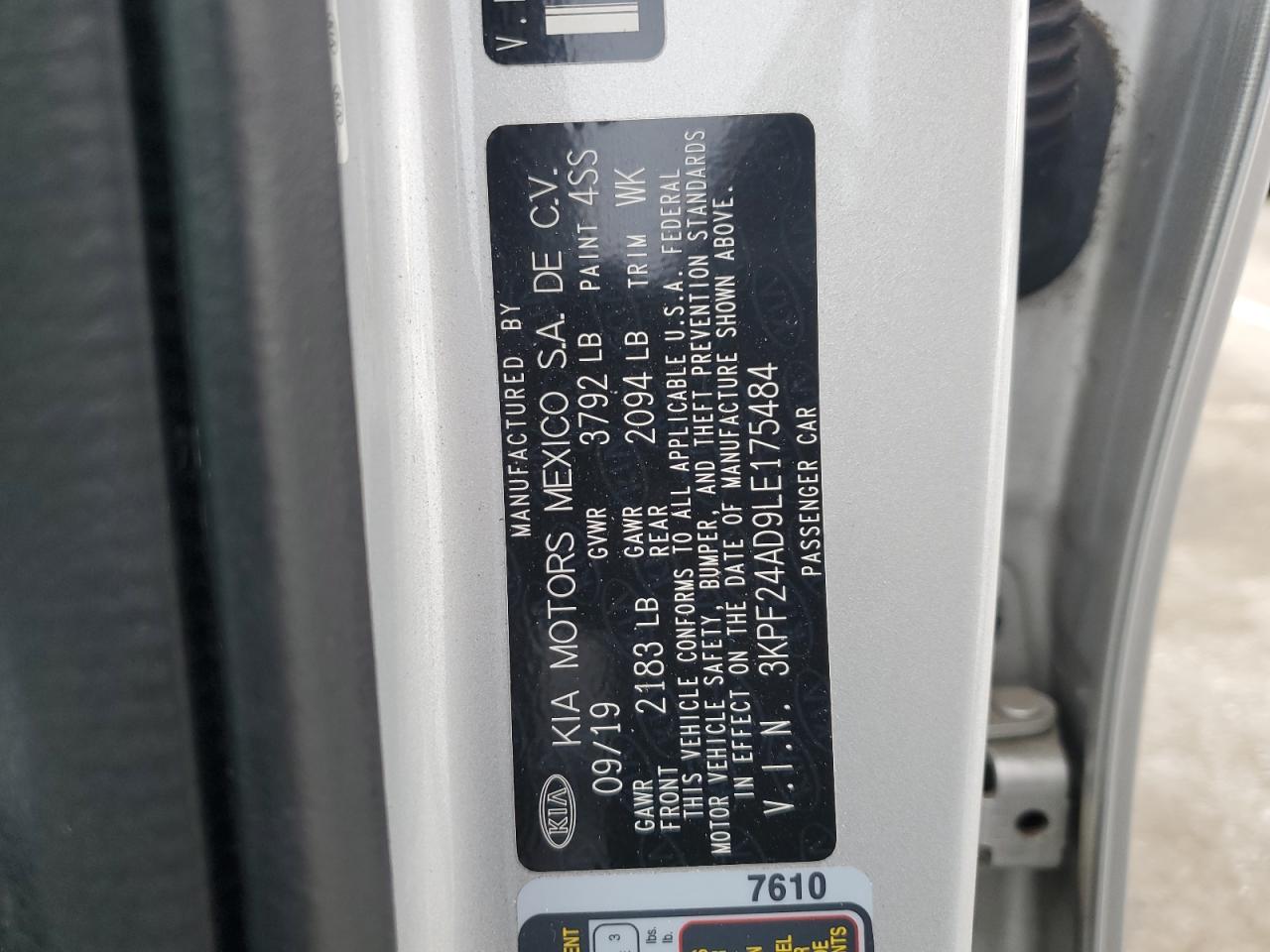 2020 Kia Forte Fe VIN: 3KPF24AD9LE175484 Lot: 92328125