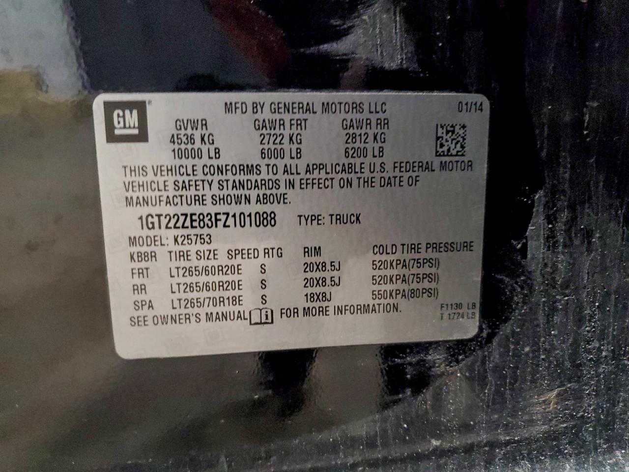 2015 GMC Sierra K2500 Slt VIN: 1GT22ZE83FZ101088 Lot: 93859575